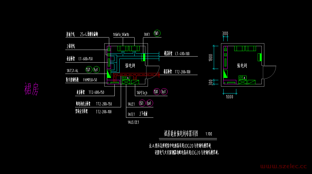 强电间布置详图示意CAD